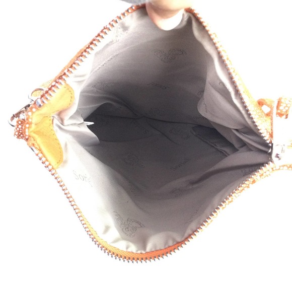 Sorial New York Women's Fabric Flap Over Zippered Chain Link Brown Crossbody - Picture 9 of 16